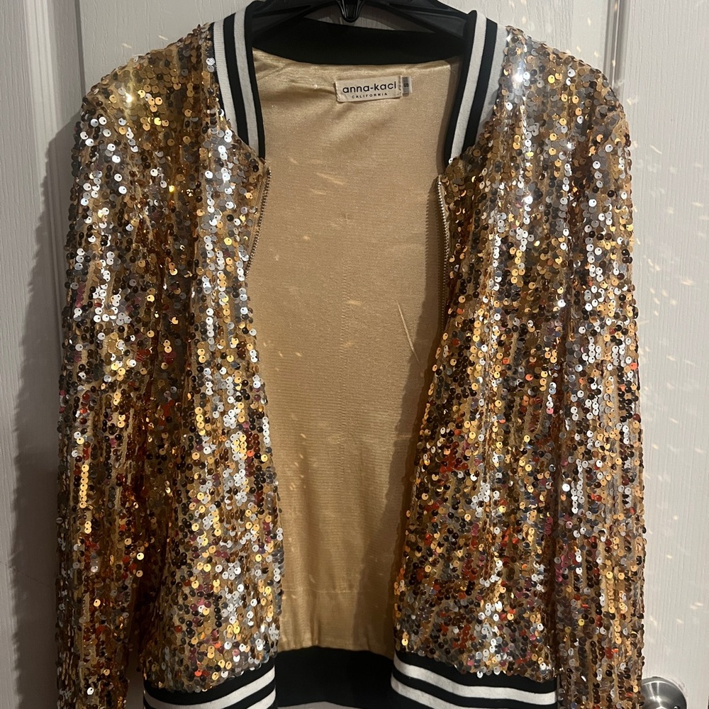 Anna-Kaci Gold Sequin Bomber Jacket